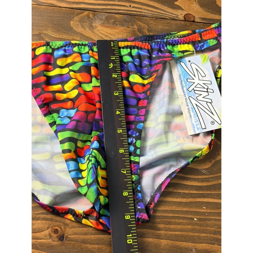 Skinz Competition Posing Brief Men XL Rainbow Brick Print Semi Sheer Bikini